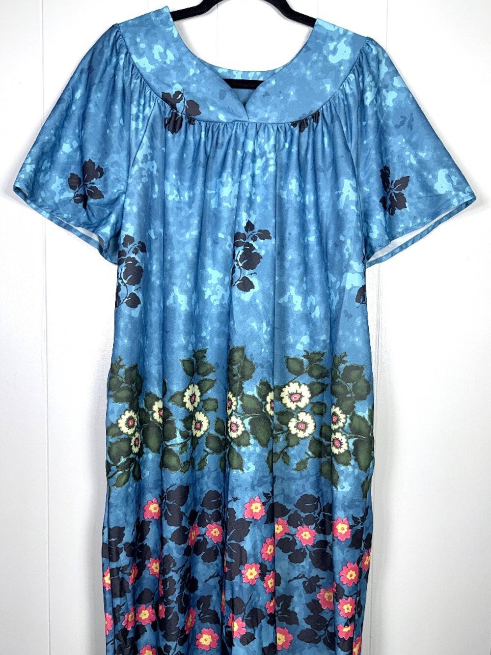 VTG Anthony Richards Muumuu Mumu Patio House Dress Sleep Nightgown Blue Floral L